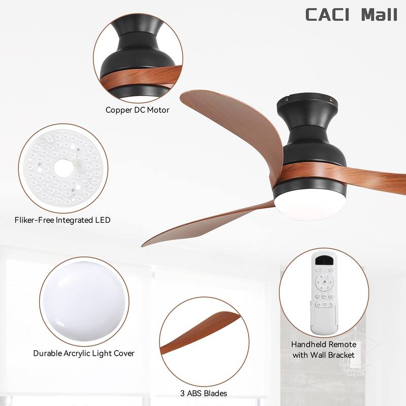 52/60 Inch Ceiling Fan with Integrated LED Light and Remote Control Quiet DC Motor