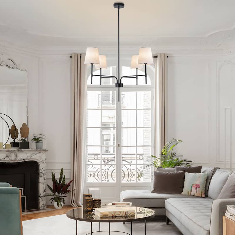 Starsky Transitional & Modern Chandelier with White Fabric Shades