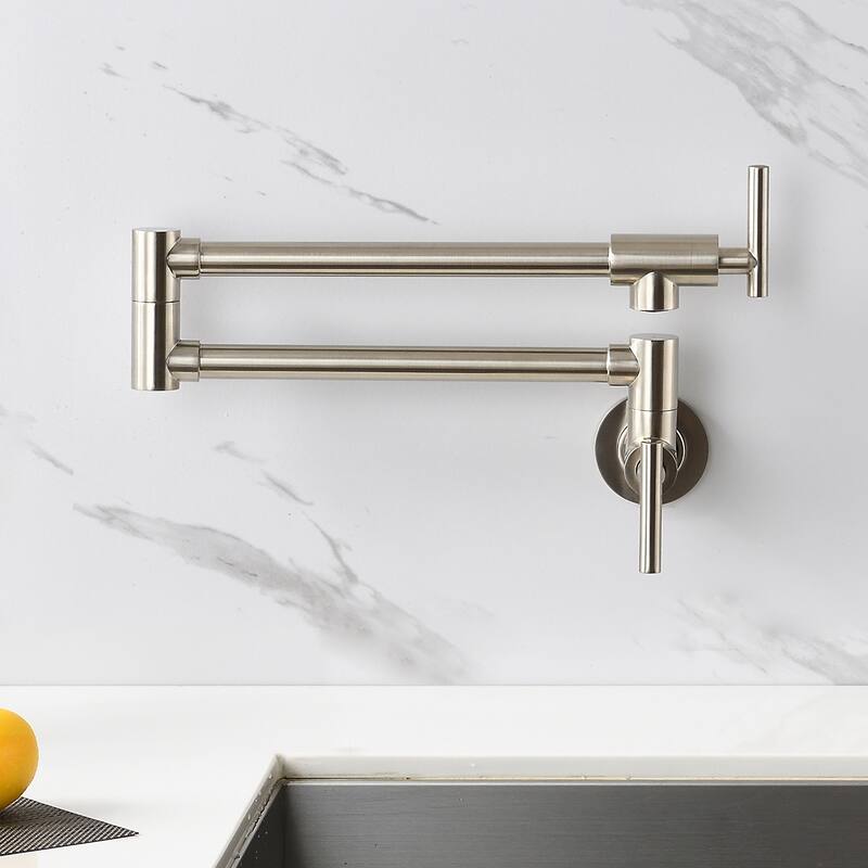 YASINU Contemporary 2-Handle Wall Mounted Pot Filler - Brushed Nickel