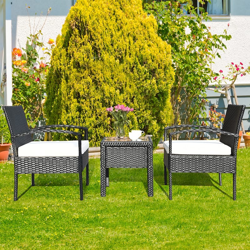 3 Piece Patio Furniture Set Rattan Chair with Coffee Table