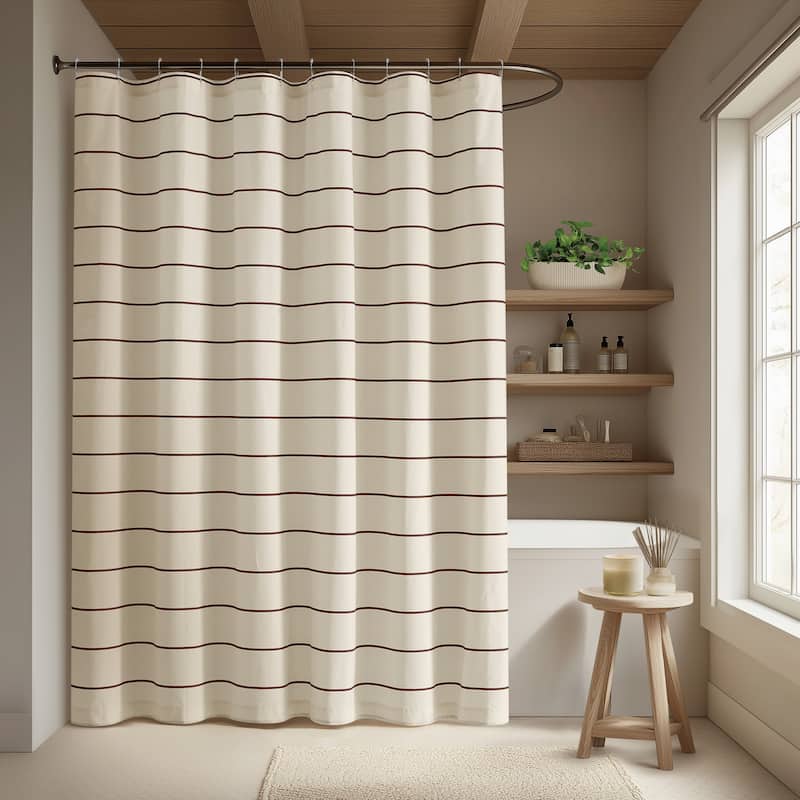 Brooklyn Loom Hayward Stripe Shower Curtain - Ivory/Brown