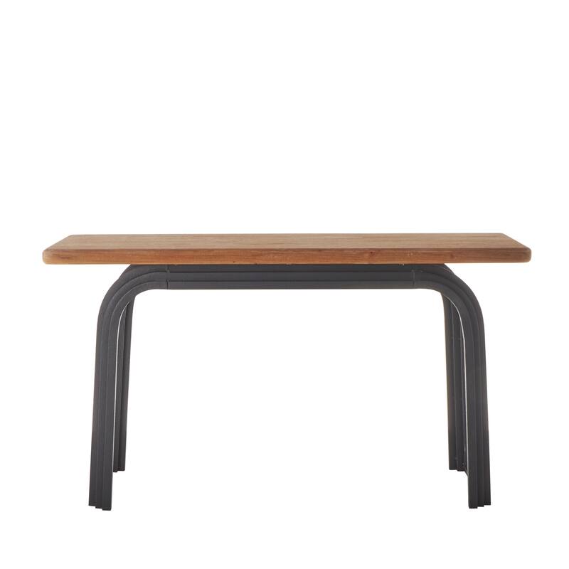 Black Metal Layered Arch Console Table with Brown Tabletop