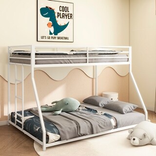 Classic Square Metal Bunk Bed Frame,Twin over Full Metal Bunk White for Kids and Adult