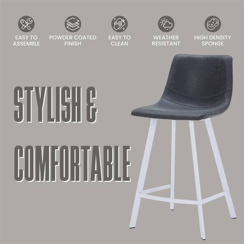 35-Inch Leather Counter Stool Padded Seat Stainless Steel Base and Footrest