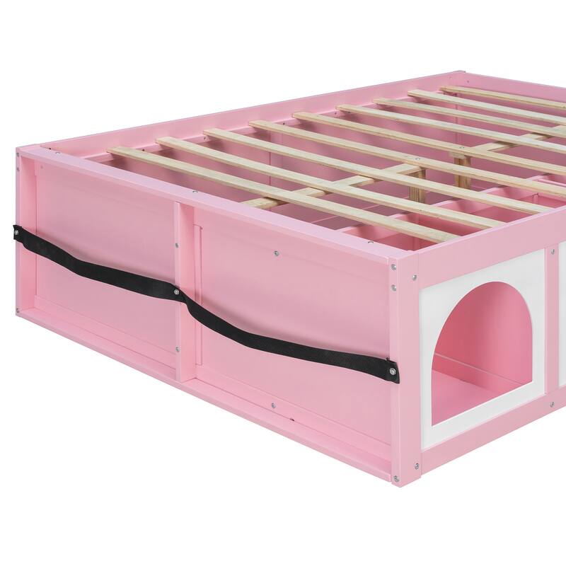 Wooden Platform Bed with Footboard Bookshelf, LED Display Cabinet and Drawer Storage by Harper&Bright Designs