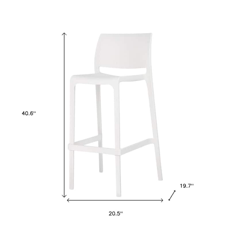 HomeRoots Set of Two 30" White Heavy Duty Plastic Low Back Outdoor Bar Height Chairs