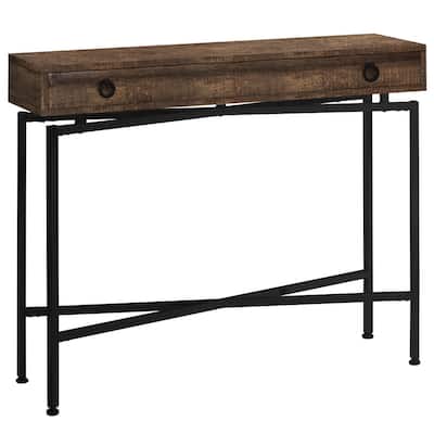 43 Inch Modern Console Table Wood Veneer Top with Drawer and Black Steel Base for Entry Hall - 42.5”L x 12”W x 32.5”H