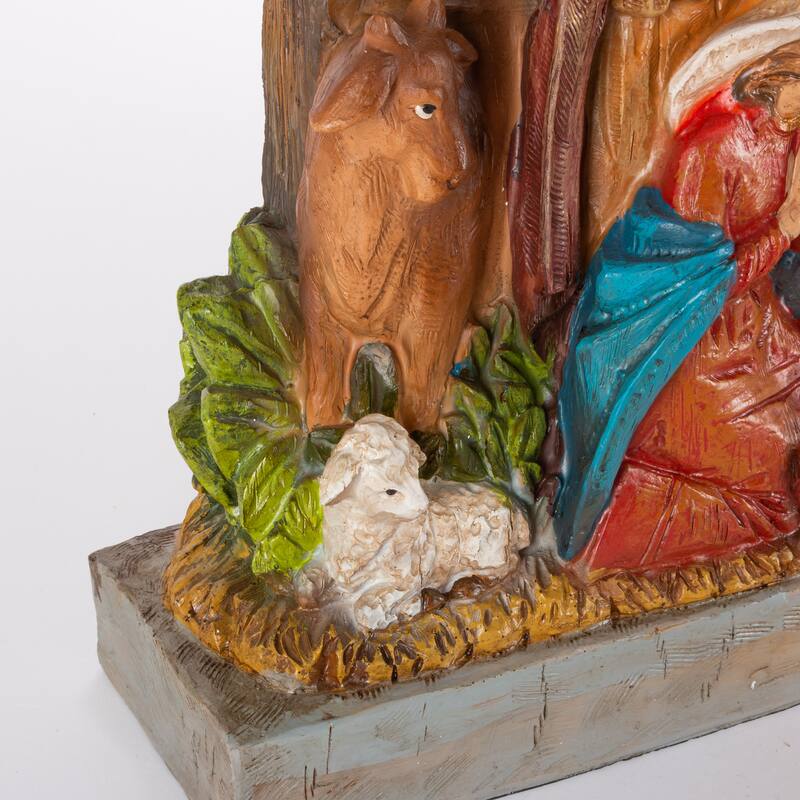 17.7 in Lighted Resin Nativity Stable with Figurines - N/A