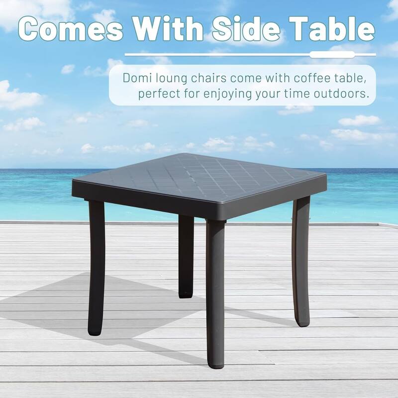 Outdoor Lounge Chair, Aluminum Plastic Patio Chaise Lounge with Side Table & 5 Position Adjustable Backrest & Wheels, Al