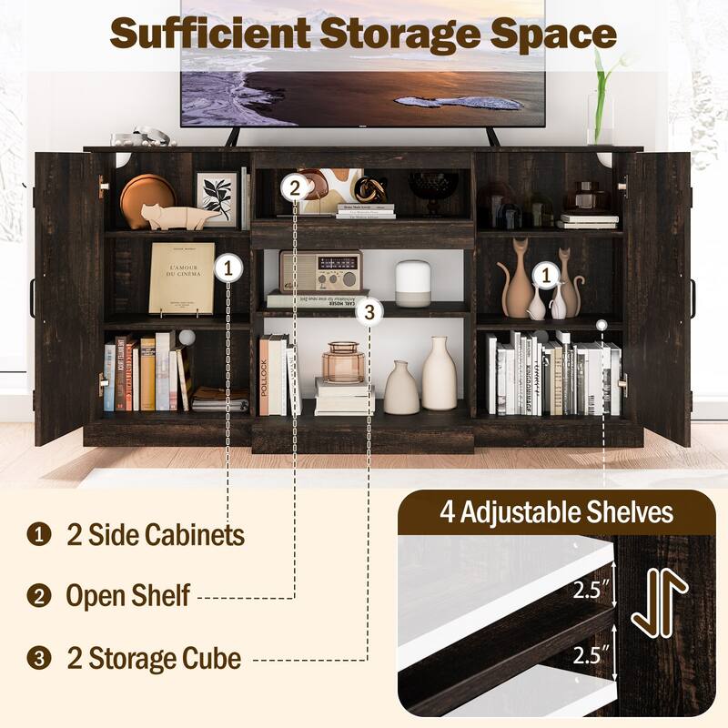 Gymax TV Cabinet for TVs up to 68'' w/ 3-Level Shelves LED Lights 22