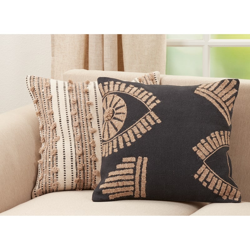 Embroidered Pillow With Eye Design - Feather Down