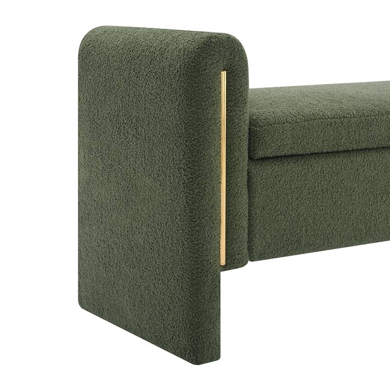Modern Teddy Bed End Bench with Arms, Plush Upholstered Ottoman Footrest with Storage, Comfy Window Bench for Bedroom