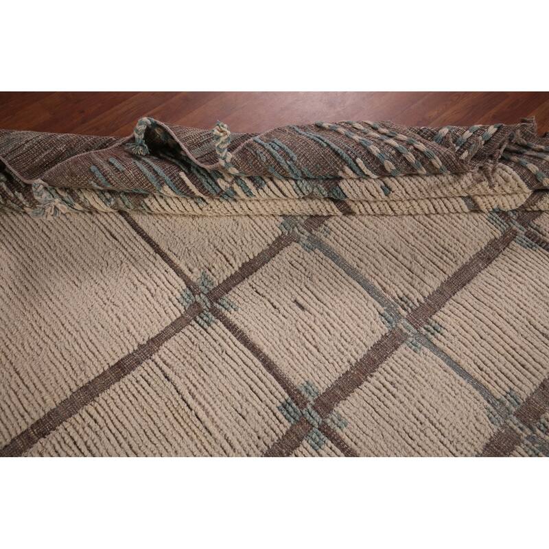 Ivory Moroccan Oriental Large Area Rug Handmade Bedroom Wool Carpet - 12'1"x 15'5"