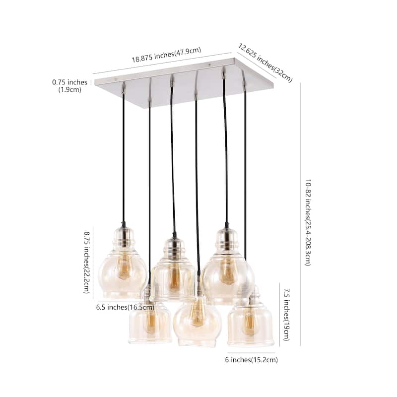 Cooper 18.88" 6-Light Bohemian Farmhouse Iron/Glass Cluster LED Pendant, Nickel/Champagne by JONATHAN Y