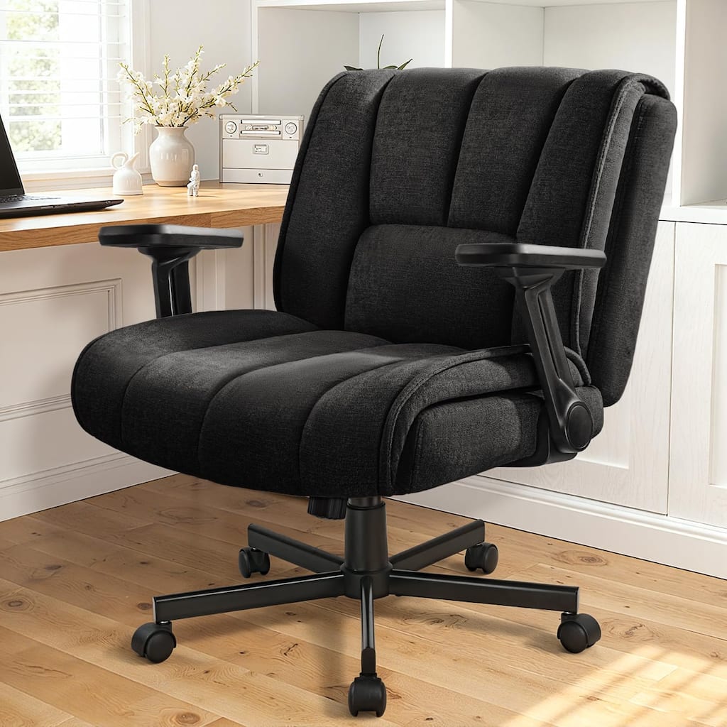 BOSSIN Criss Cross Office Chair with Flip-Up Arms - Wide Seat Desk Chair with Dynamic Airbag Lumbar Support & Wheels
