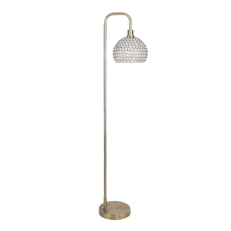 62 in. Metal Floor Lamp w/ Slim-line Arched Design and Crystal Bling Shade - Gold Plated