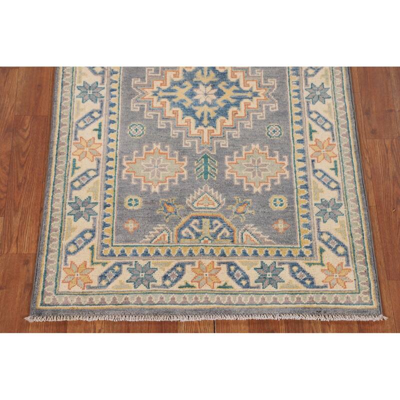 Grey Traditional Kazak Foyer Rug Hand-Knotted Wool Carpet - 2'8" x 4'1"