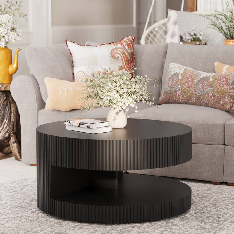 35.83" Stylish and Minimalist Modern Wave Stripe Round Coffee Table.