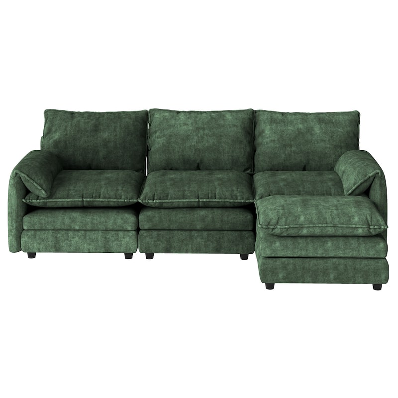 Modern Velvet L Shaped Couch 108" Modular Sectional Sofa with Movable Ottoman
