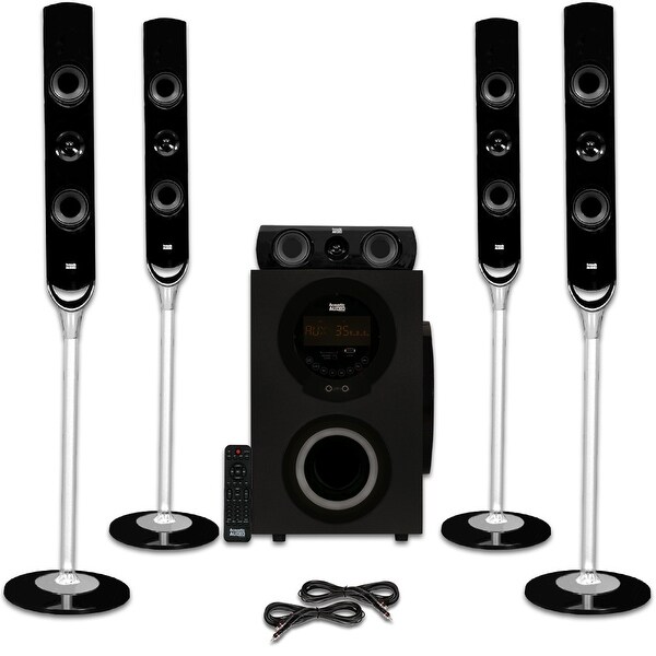 Acoustic Audio AAT3000 Tower 5.1 Bluetooth Speaker System and 2 Ext. Cables