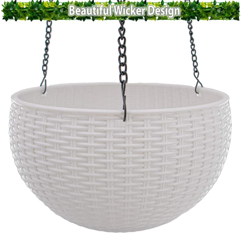 Solar Hanging Planter w/ LED Light Self-Watering Outdoor Flower Basket Hanger