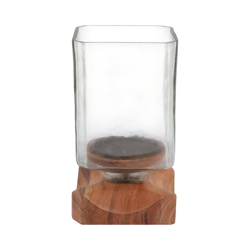 Decorative Wood and Glass Hurrican Pillar Candle Holder