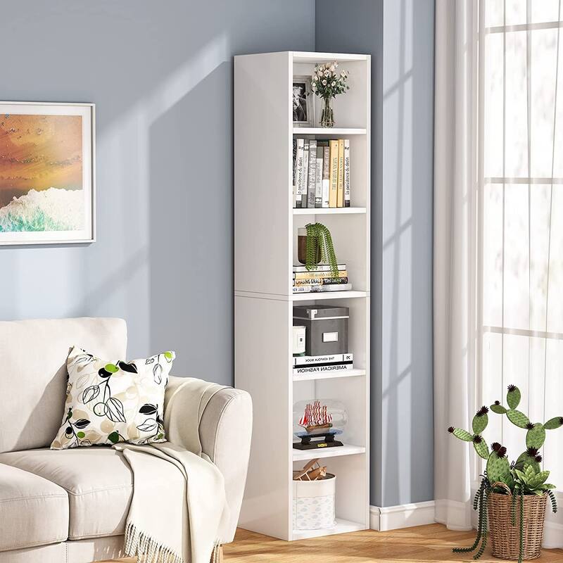 70.9 Inch Tall Narrow Bookcace, 6 Tier Open Bookshelf - White