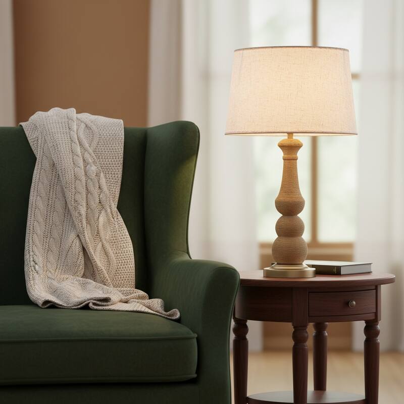 Onda 26" Rattan Table Lamp with USB 3-Way Touch Dimmer