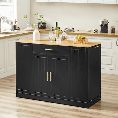 GDF Studio - Ashford Farmhouse Kitchen Island with Drawers, Shelves & Trash Can Storage