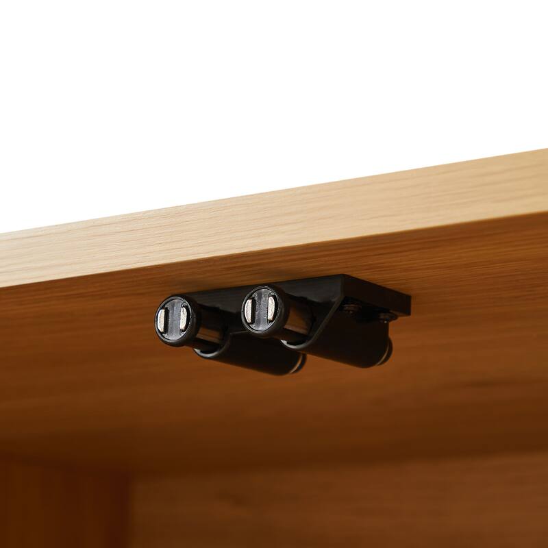 Anmytek 4-Door Rattan Sideboard with Adjustable Shelves and Oak Finish Boho Buffet Credenza