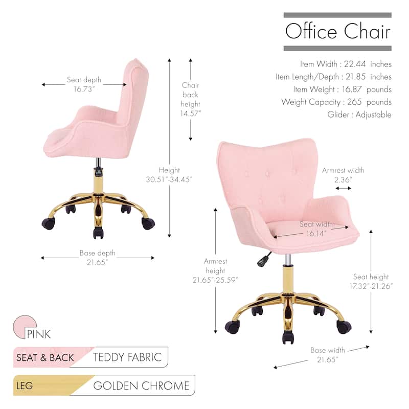 Porthos Home Tyra Swivel Office Chair, Teddy Fabric, Gold Chrome Legs