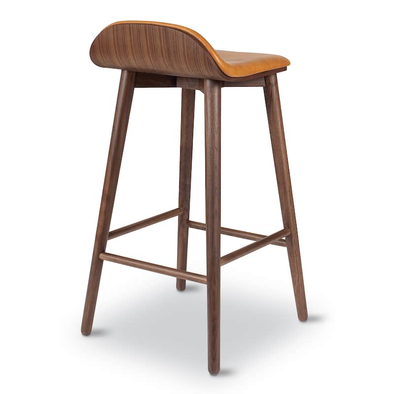 Poly & Bark Notello Leather Counter Stool - 26" Seat Height Solid Oak Wood Frame