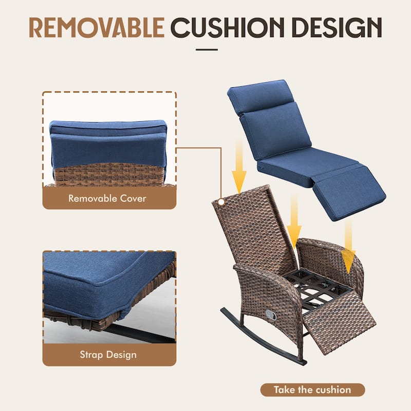 Meyreso Wicker Rocking Reclining Chaise Lounge with Adjustable Backrest & Footrest (2-Pack)