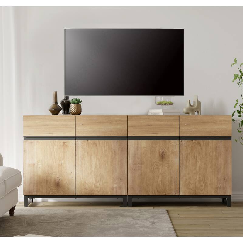 WAMPAT Modern TV Stand with Storage Cabinets for Living Room,Bedroom,Brown