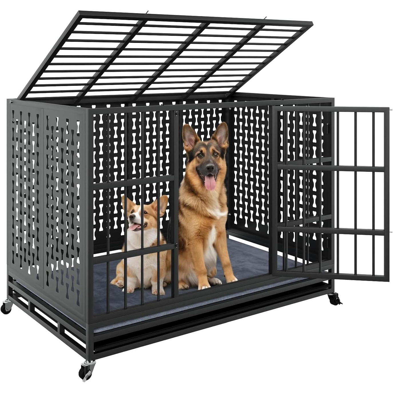 BOSSIN 48/42/38 inch Heavy Duty Dog Crate, Dog Cage for Large Dogs, Escape Proof Dog Kennel with Wheels and Removable Tray