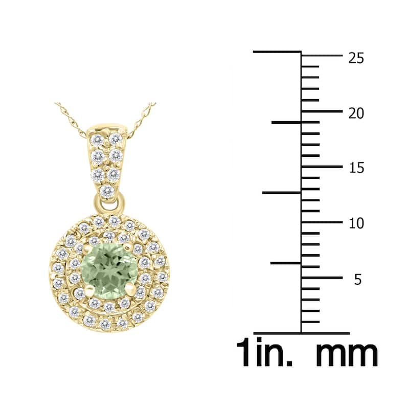 Marquee 3/4 Carat TW Double Halo Green Amethyst And Diamond Pendant in 10K Yellow Gold