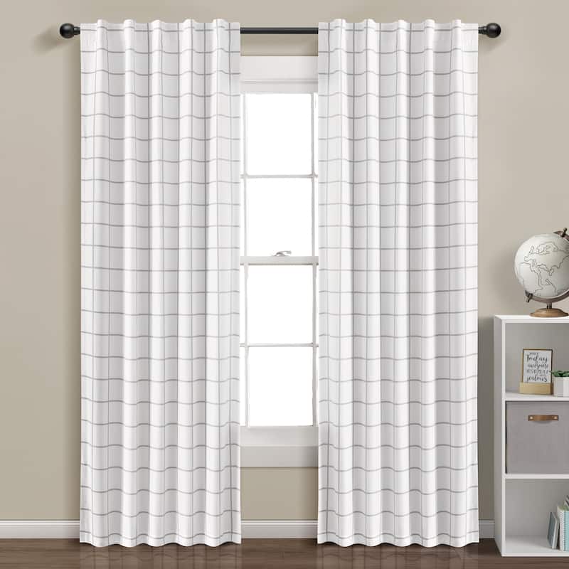 Lush Decor Urban Square Grid 100 Percent Lined Back Tab/Rod Pocket Blackout Window Curtain Panels Set - White/Gray - 84" X 42"