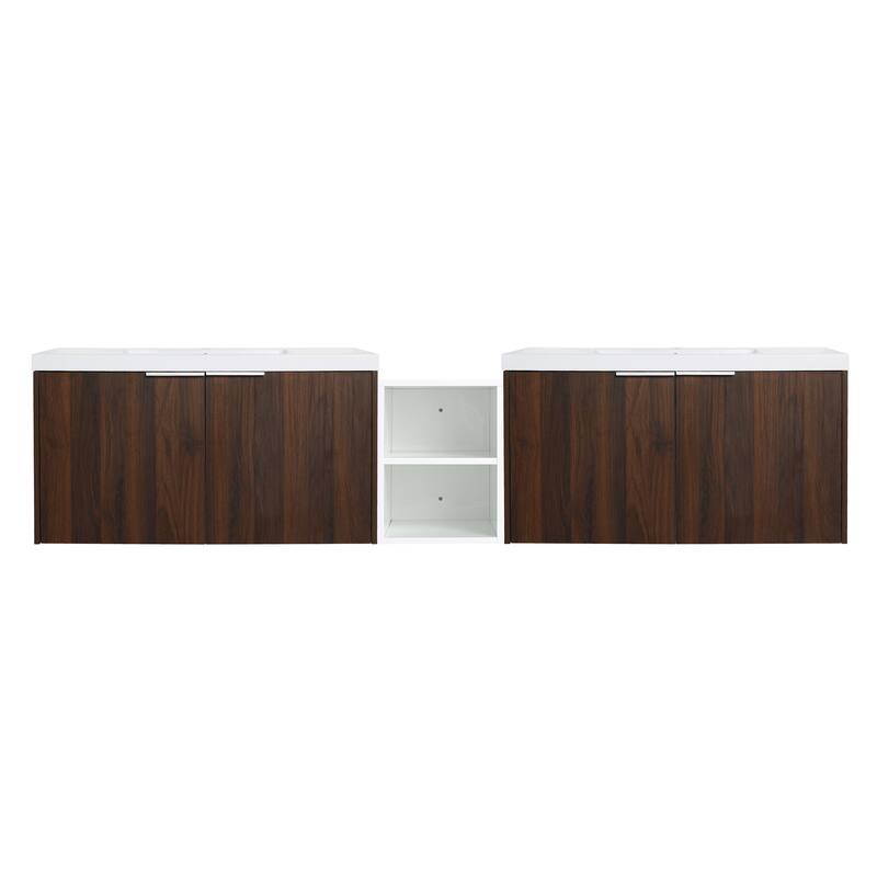 60 Inch Bathroom Vanity with Soft Close Doors, Resin Sink, Ample Storage and Matching Small Shelves (KD Packing)