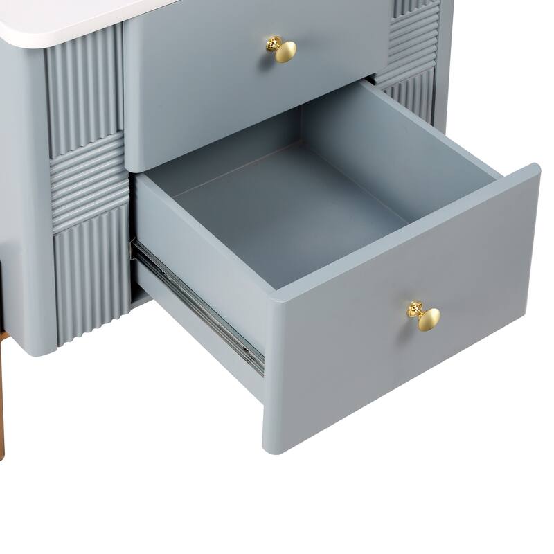 Fluted Nightstand with Metal Handles and Legs, Storage Cabinet with 2 Drawers, Multi-functiona Sofa Side Table
