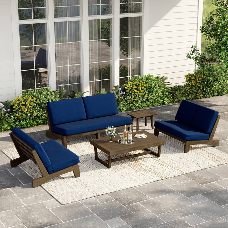 Casual Teak Outdoor Patio Conversation Set with Cushioned Sofa Loveaseat