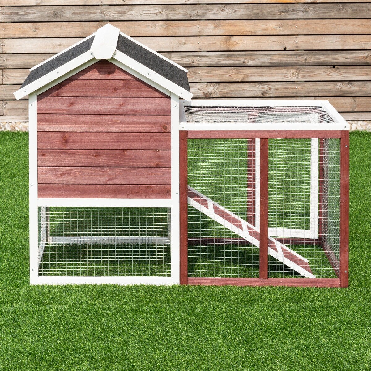 Shop Gymax Wooden Rabbit Hutch Chicken Coop Poultry Cage Hen Duck House Pet Run Backyard As Pic Overstock 20633901