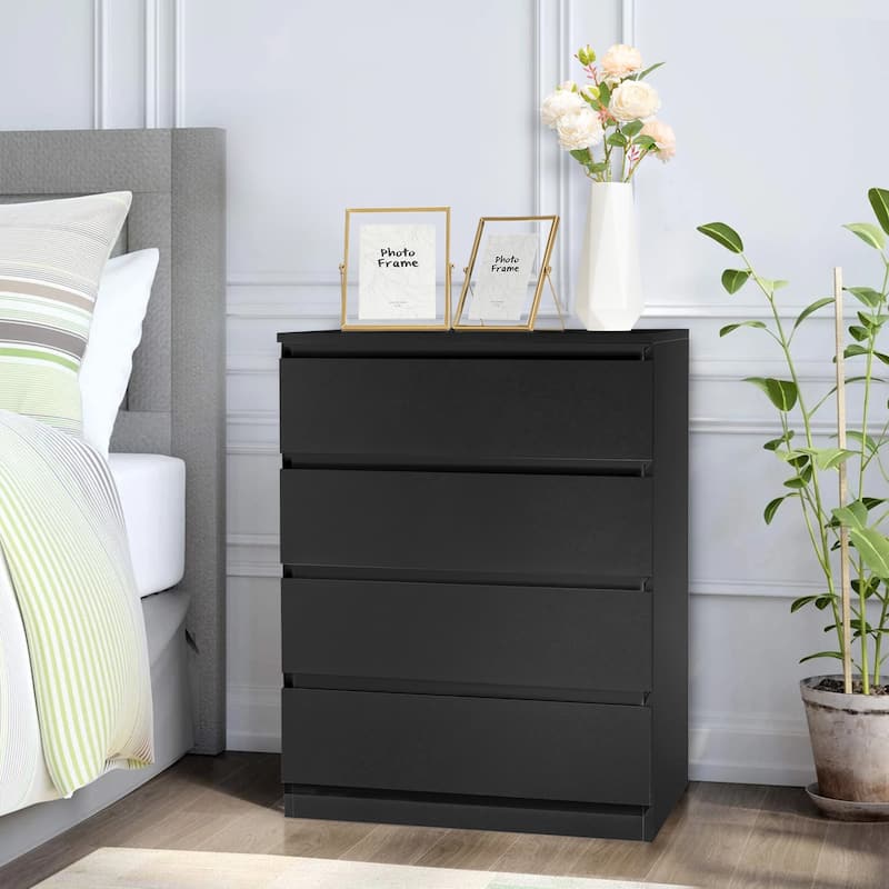 Modern Wooden 4-Drawer Dresser Perfect for Bedroom Living Room or Family Room - Black