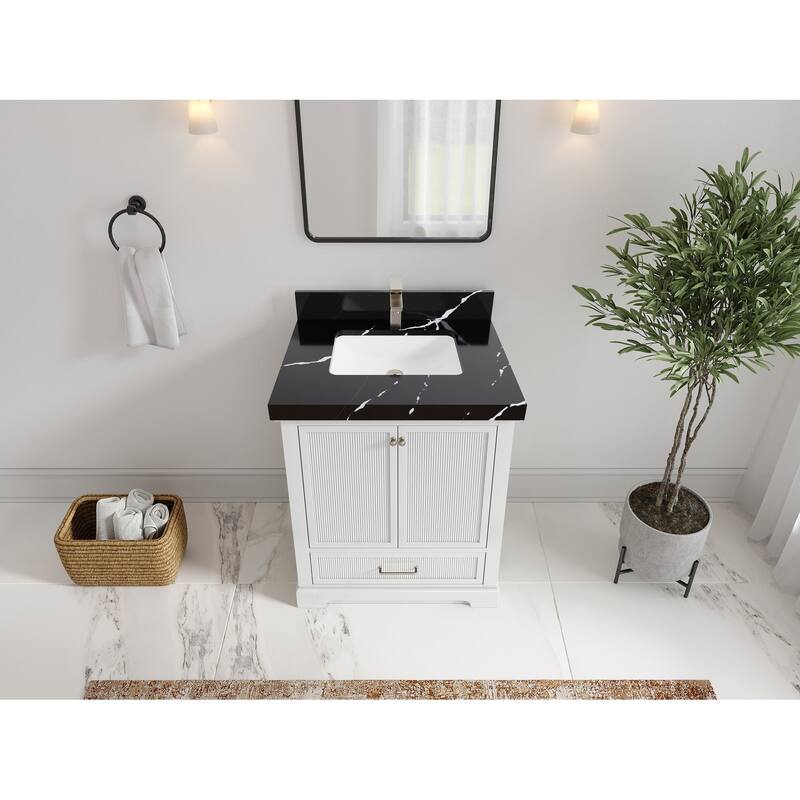 Willow Collections 30 in. W x 22 in. D Alys Single Sink Bathroom Vanity with Countertop - 2" Calacatta Black - White