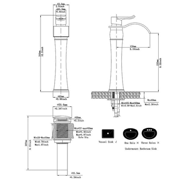 Vibrantbath Commercial Waterfall Bathroom Sink Vessel Faucet