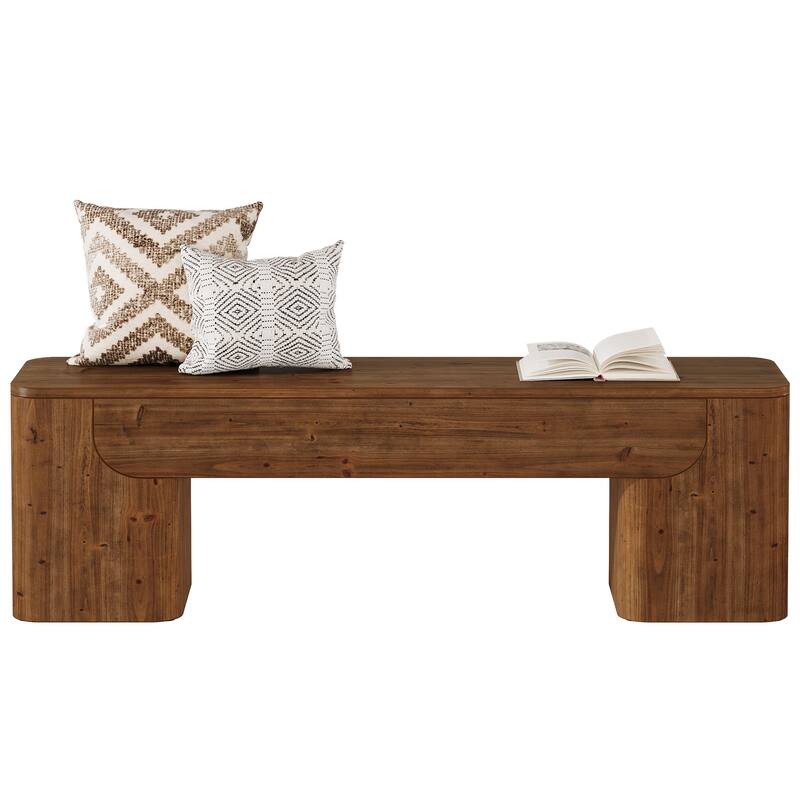 59" Solid Wood Bench, Rustic Heavy Duty Entryway Bench