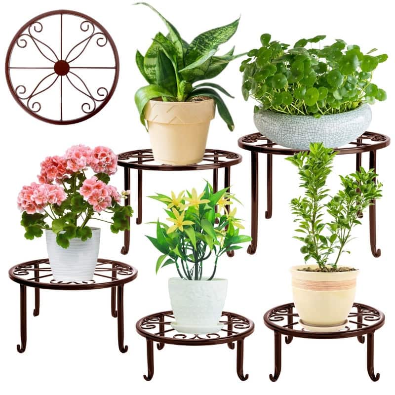 Metal Plant Stand 5 Pack Plant Stands - 11.1 x 11.06 x 7.2 inches - Brown