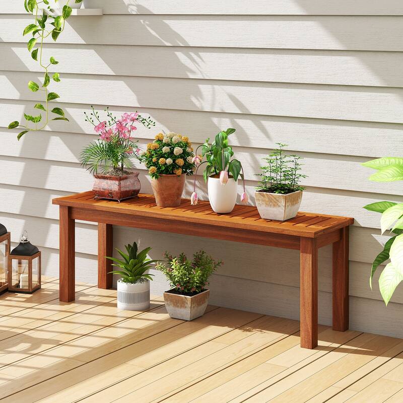 Costway 1/2 PCS 2-Person Outdoor Wood Bench with Slatted Seat, Front - See Details