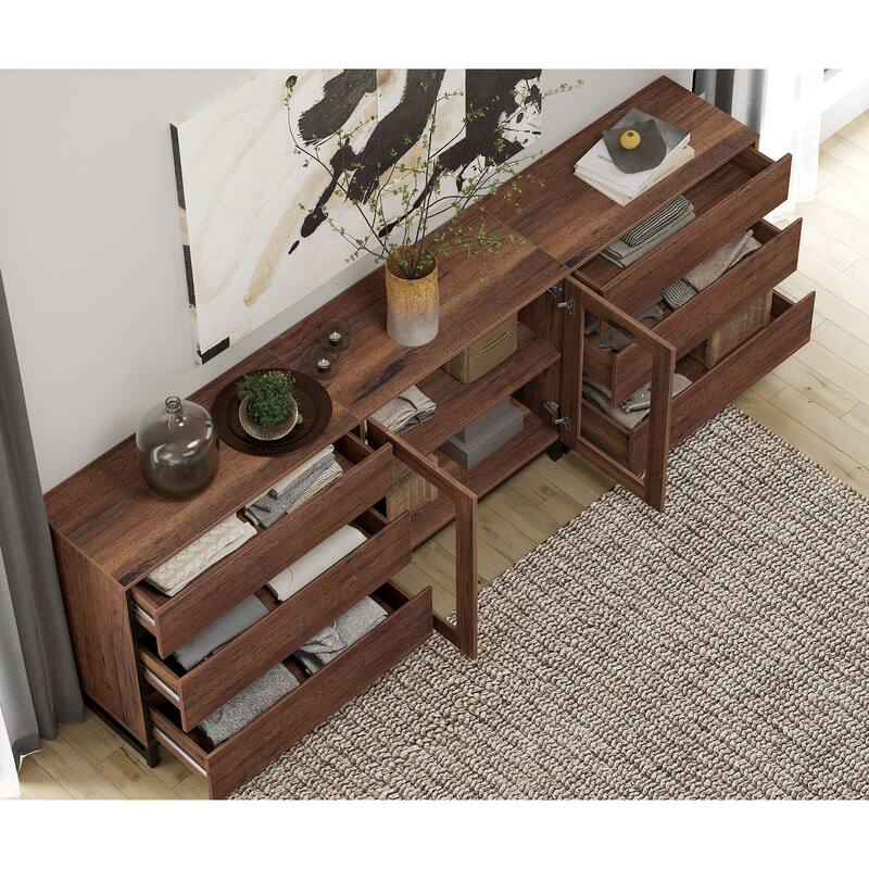 WAMPAT 3 in 1 Multifunctional Sideboard Buffet Cabinets with 6 Glass Doors, Coffee Bar Cabinet Storage Cabinet for Kitchen