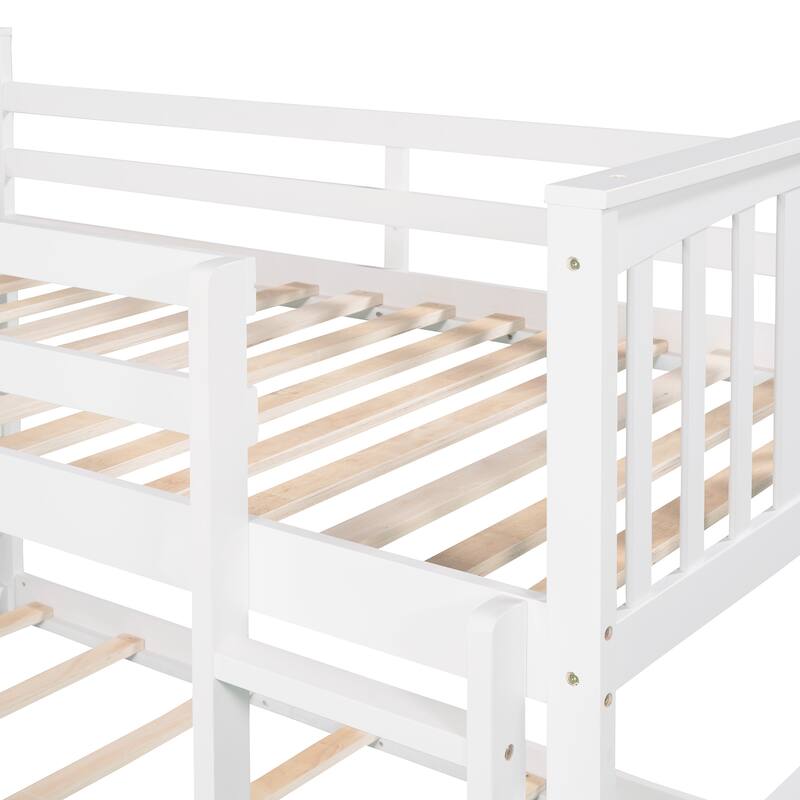 Twin over Twin Size Solid Wood Bunk Bed with Ladder, Slide and Fence for Kids, Bedroom