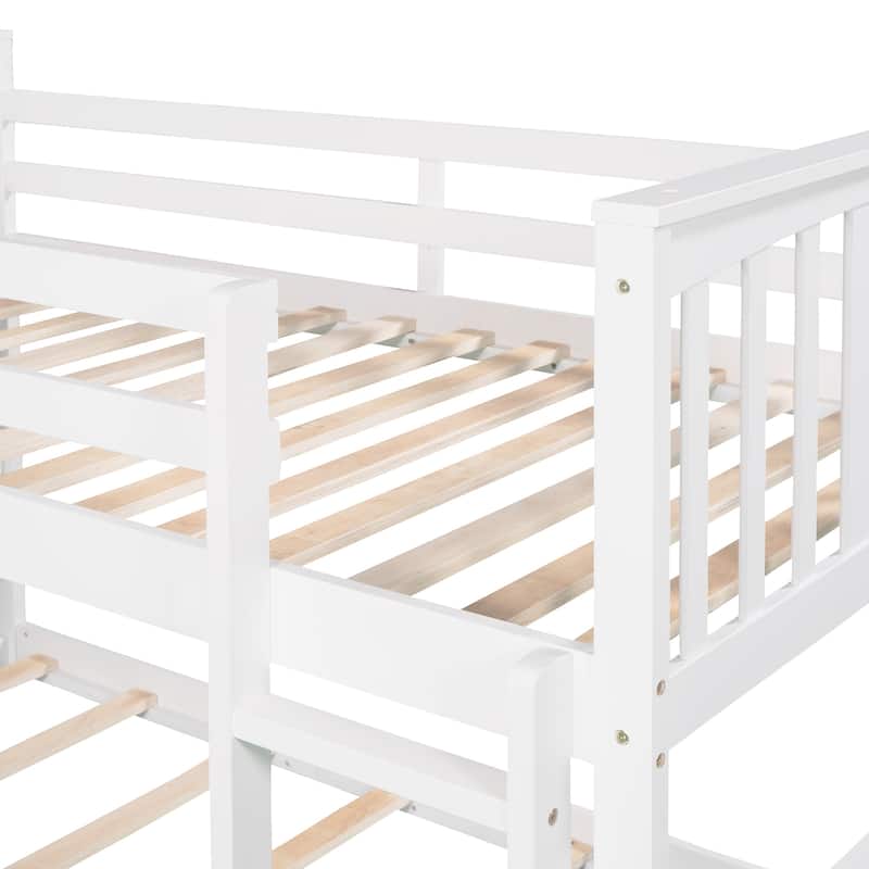 Wood Bunk Bed with Slide and Ladder, Solid Wood Bedframe with Safety Guardrail, Twin Over Twin Size, No Box Spring Needed